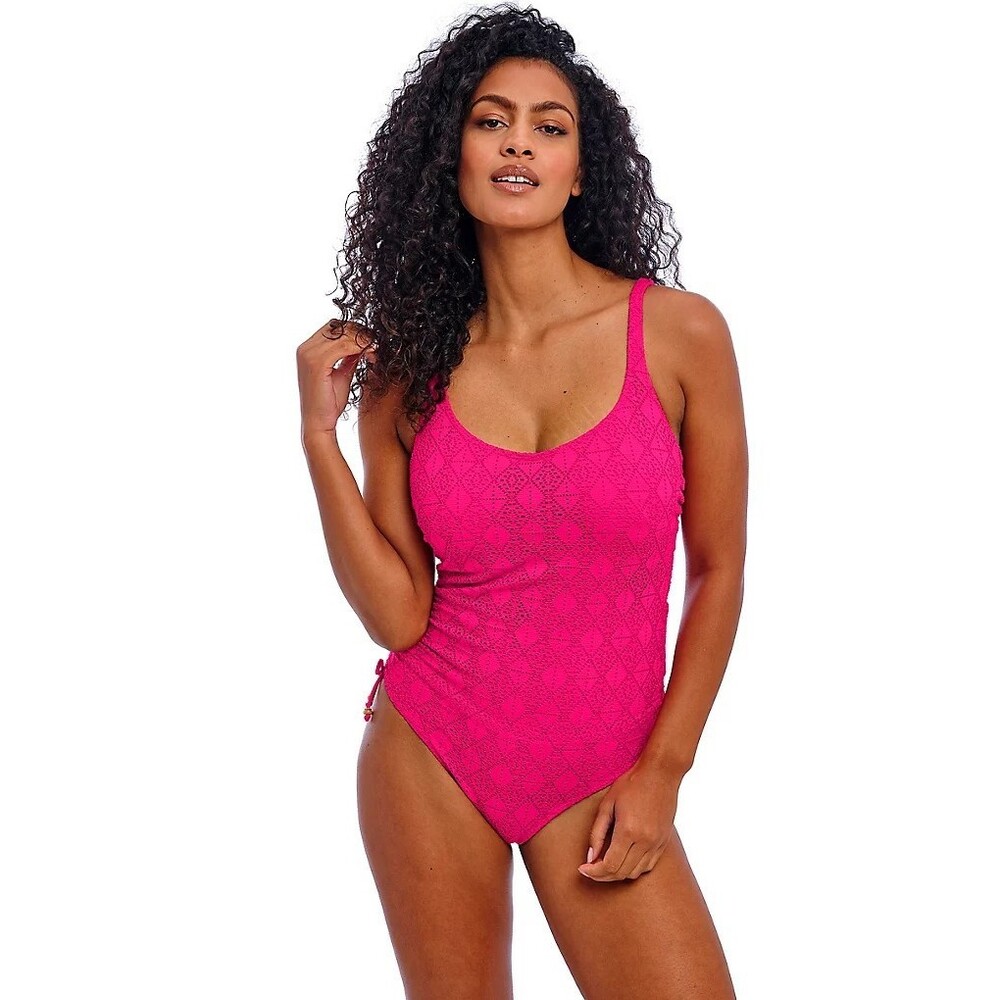 Freya Bright Pink Crochet Tank One-Piece Swimsuit